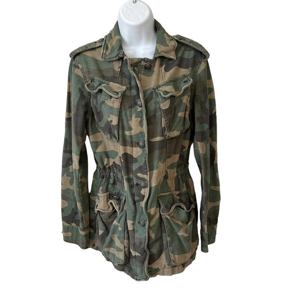 ๐
บFREE People Not Your Brothers Faded Green Camo Print Surplus Shacket Jacket XS - Picture 6 of 14